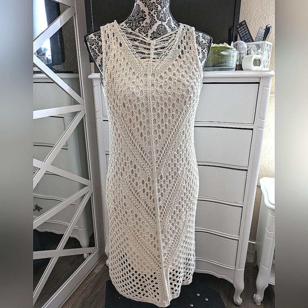 Boho Crochet dress (lined), Large ,EUC